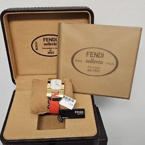 Fendi Gold-Tone Bracelet Watch with Coral Strap